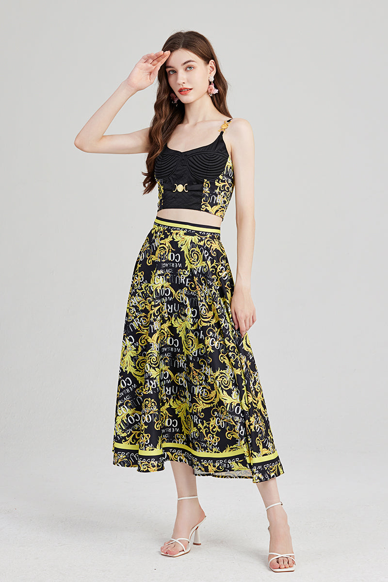 Women's Halter Top & High-Waisted Skirt Set