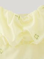 Women's Embroidered Pleated Square Neck Puff Sleeve Top