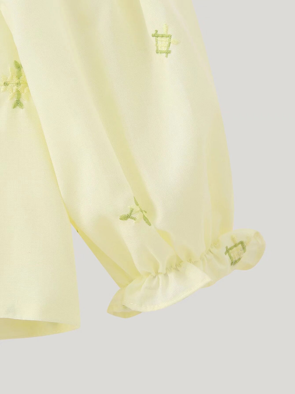 Women's Embroidered Pleated Square Neck Puff Sleeve Top