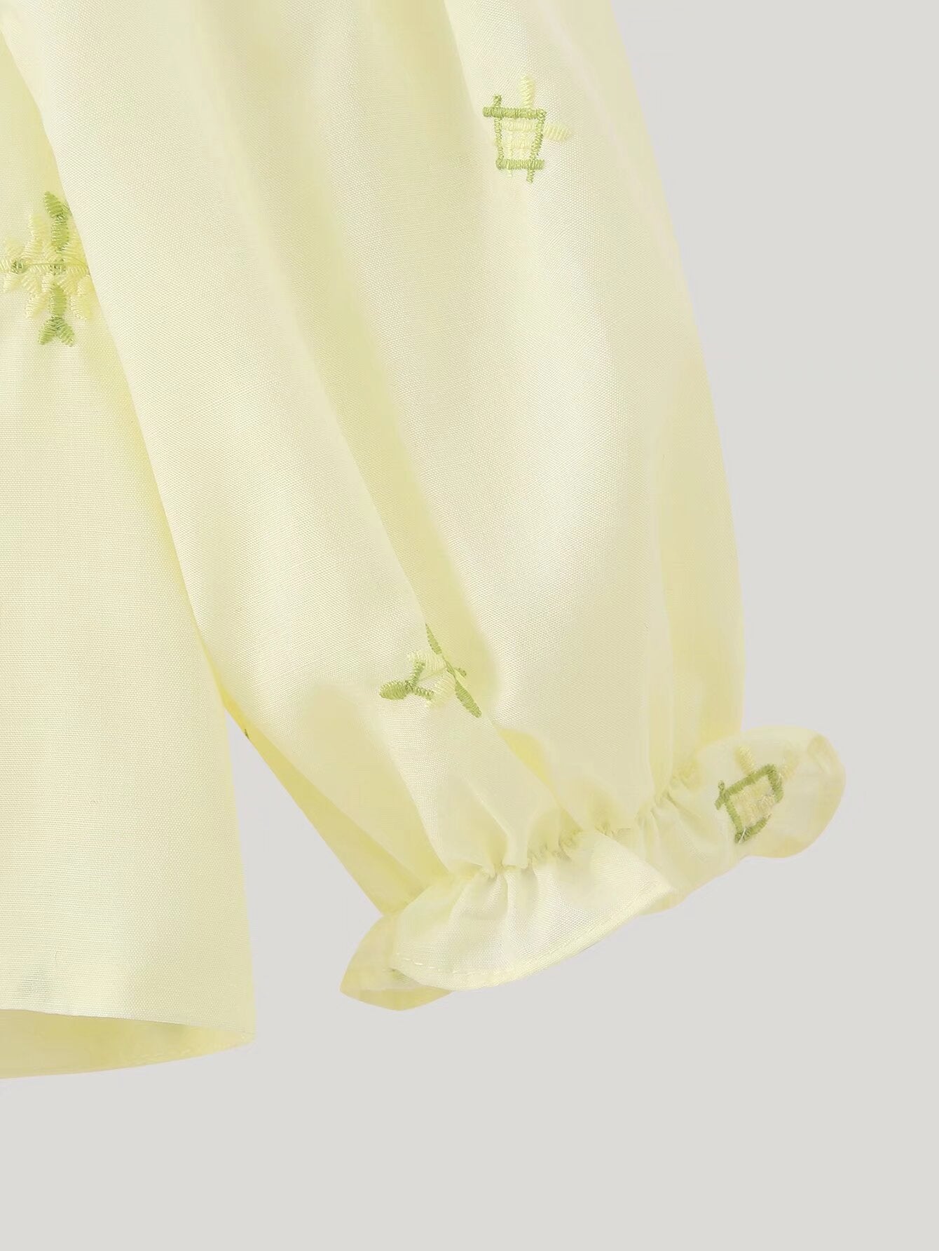 Women's Embroidered Pleated Square Neck Puff Sleeve Top