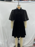 Loose Sequin Stitching Velvet Short Sleeve Dress