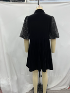 Loose Sequin Stitching Velvet Short Sleeve Dress