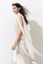 Women's Beige Bow Detail Mock Neck Top