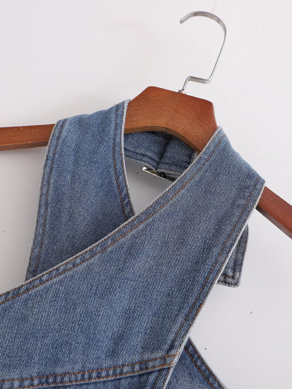 Women's Washed Denim Backless Halter Top