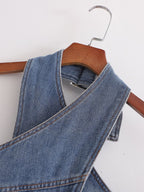 Women's Washed Denim Backless Halter Top