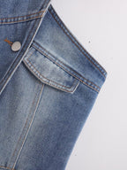 Women's Washed Denim Backless Halter Top