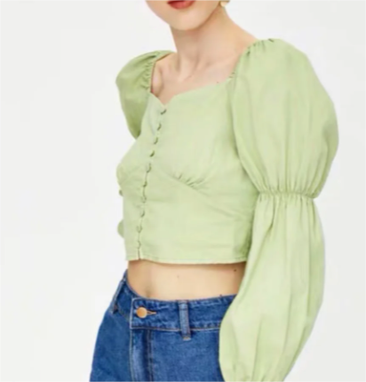 Women's Cotton Back Elastic Off Shoulder Long Sleeve Shirt