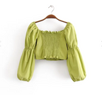 Women's Cotton Back Elastic Off Shoulder Long Sleeve Shirt