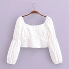 Women's Cotton Back Elastic Off Shoulder Long Sleeve Shirt
