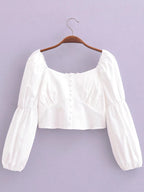 Women's Cotton Back Elastic Off Shoulder Long Sleeve Shirt