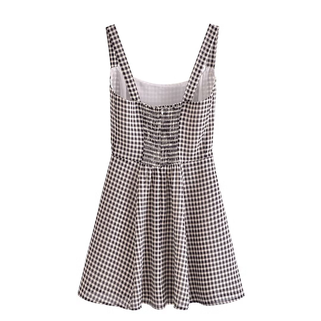 Retro Plaid Spaghetti-Strap Dress