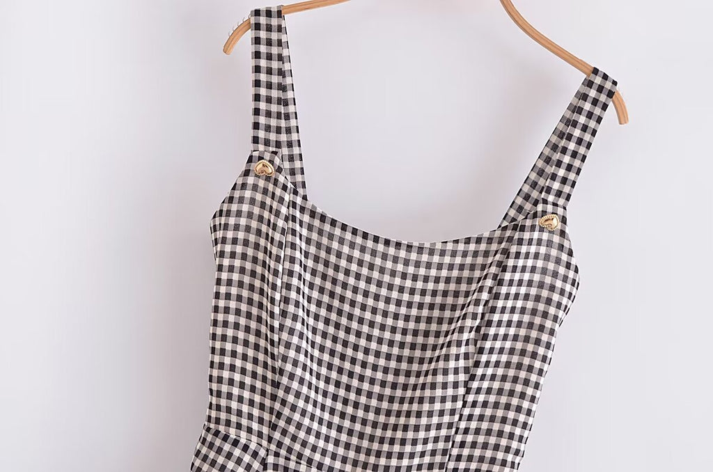Retro Plaid Spaghetti-Strap Dress
