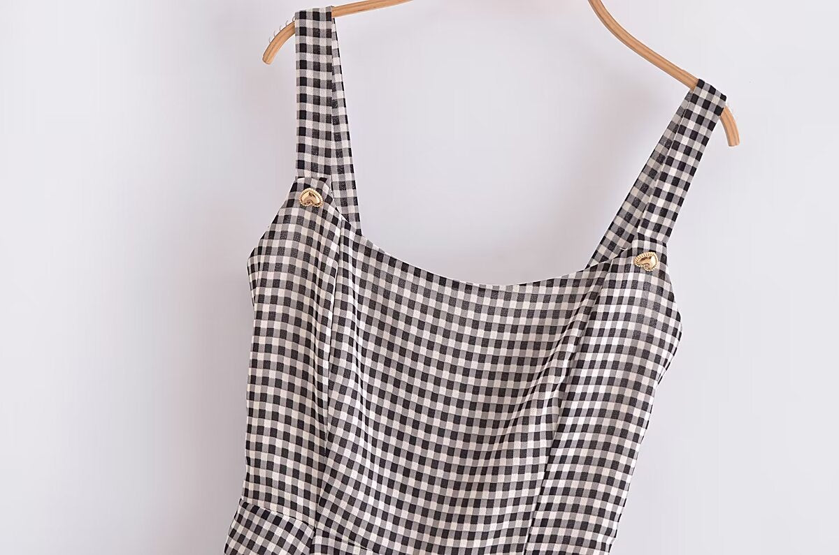 Retro Plaid Spaghetti-Strap Dress