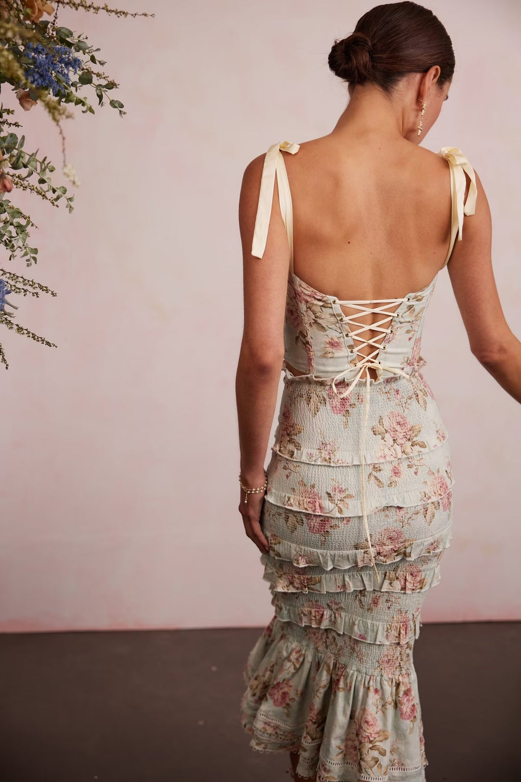 Floral Low-Cut Boned Tube Corset Top