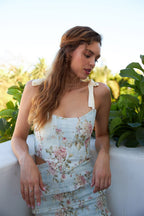 Floral Low-Cut Boned Tube Corset Top