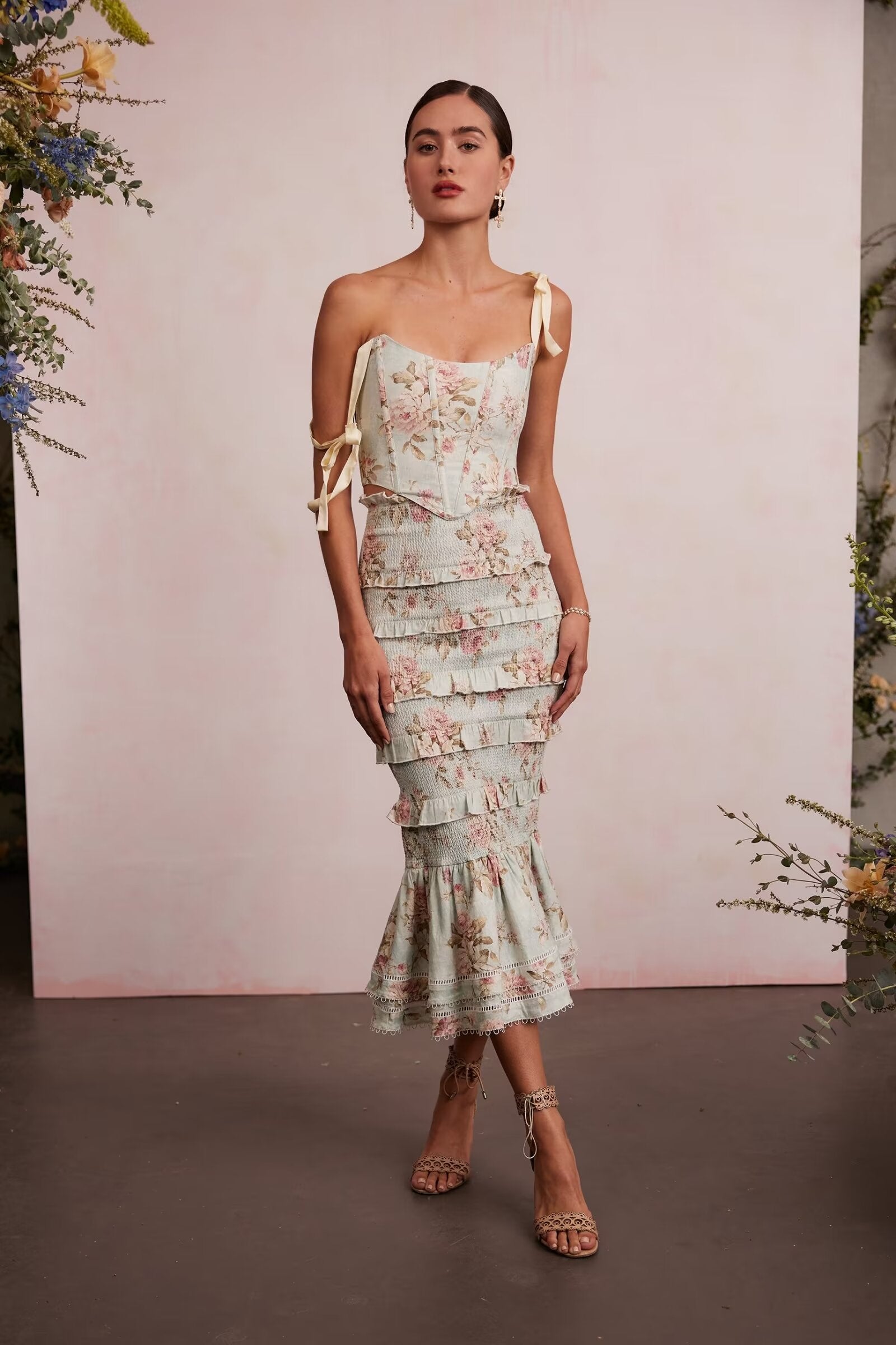 Floral Low-Cut Boned Tube Corset Top