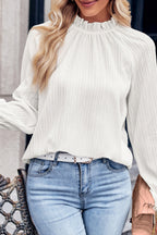 Autumn Stand Collar Chiffon Blouse Women in Pleating Elegant Pullover Women