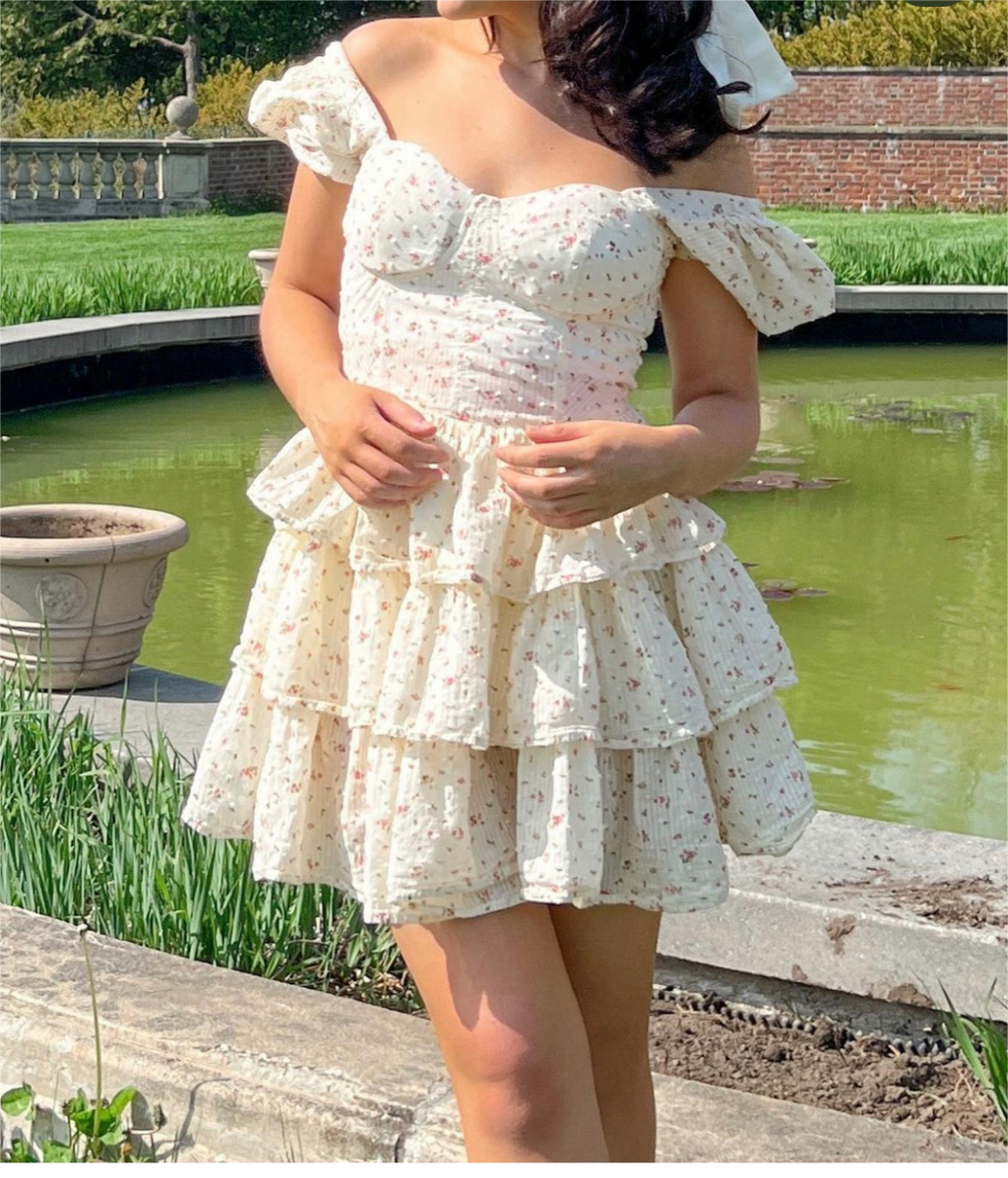 Floral Off-Shoulder Puff-Sleeve Mini Dress