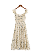 Women's Floral Smocked A-Line Midi Dress