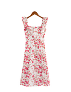 Women's French Floral Square-Neck Flutter-Sleeve Dress