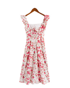 Women's French Floral Square-Neck Flutter-Sleeve Dress