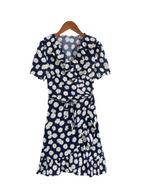 Daisy Print Short-Sleeve Wrap Dress