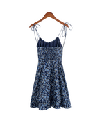 Women's Blue Floral V-Neck Ruffle Beach Dress