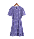 Floral Printed V-Neck Ruffled Tied Short-Sleeve Short Dress