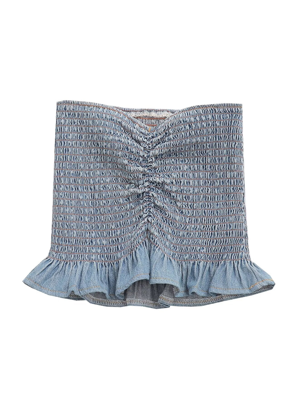 's Pleated Binding Smocking Lace Denim Tube Top Small Top