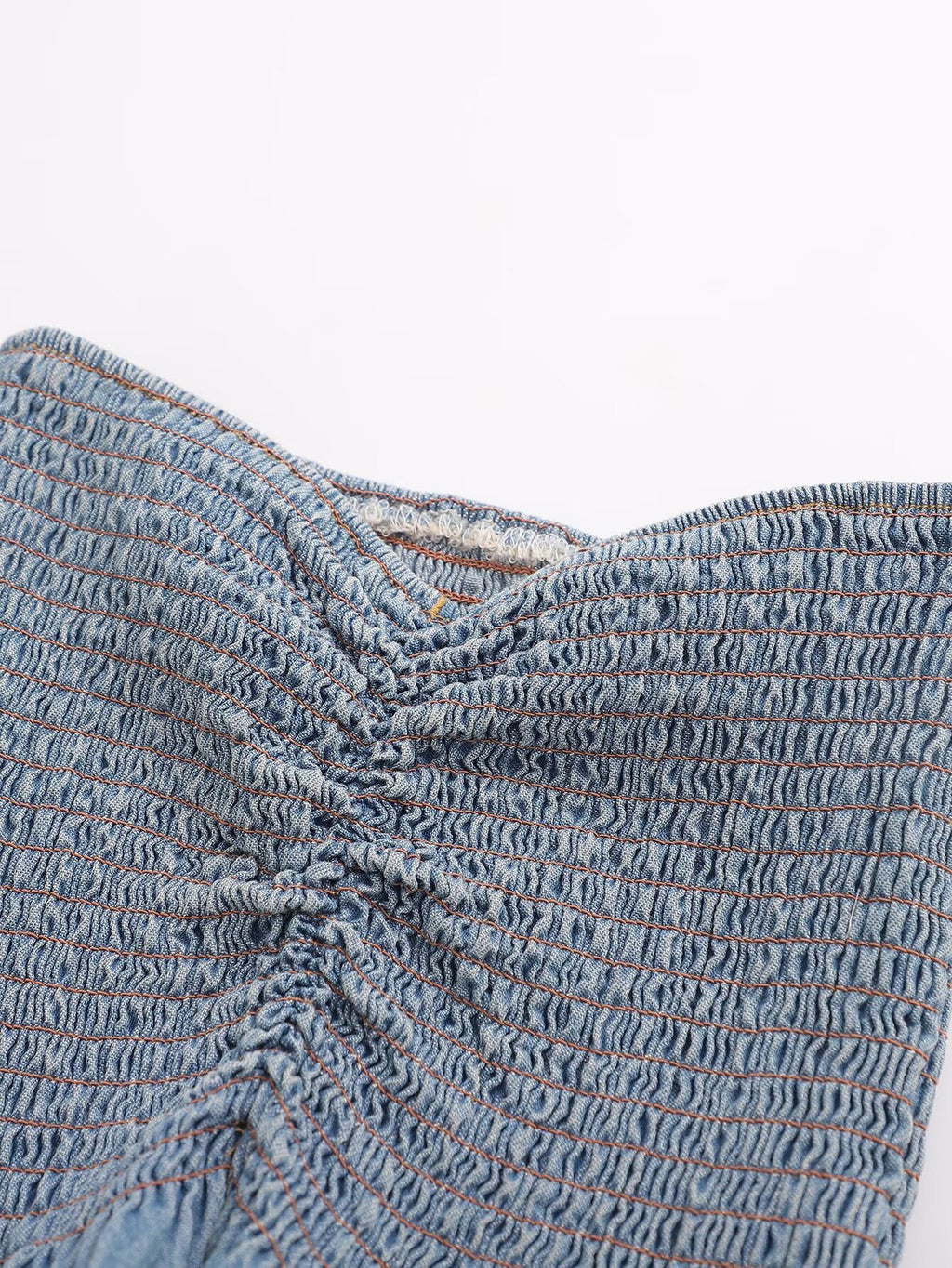's Pleated Binding Smocking Lace Denim Tube Top Small Top