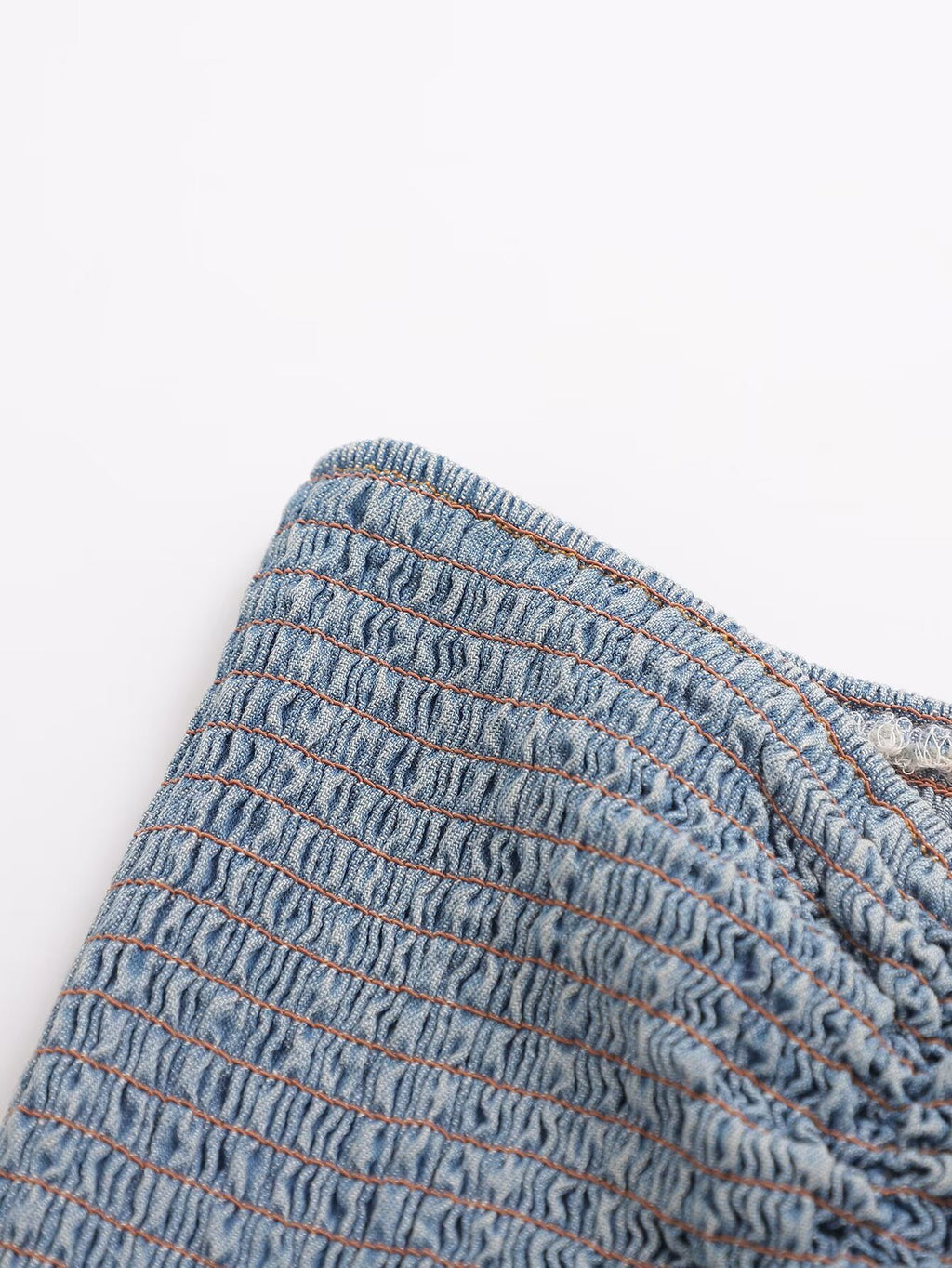 's Pleated Binding Smocking Lace Denim Tube Top Small Top