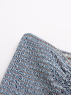 's Pleated Binding Smocking Lace Denim Tube Top Small Top