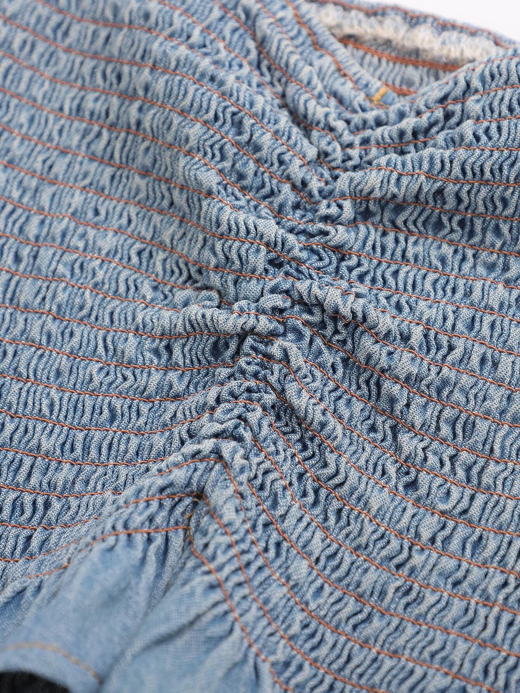 's Pleated Binding Smocking Lace Denim Tube Top Small Top