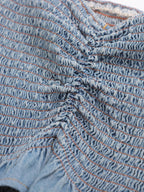 's Pleated Binding Smocking Lace Denim Tube Top Small Top