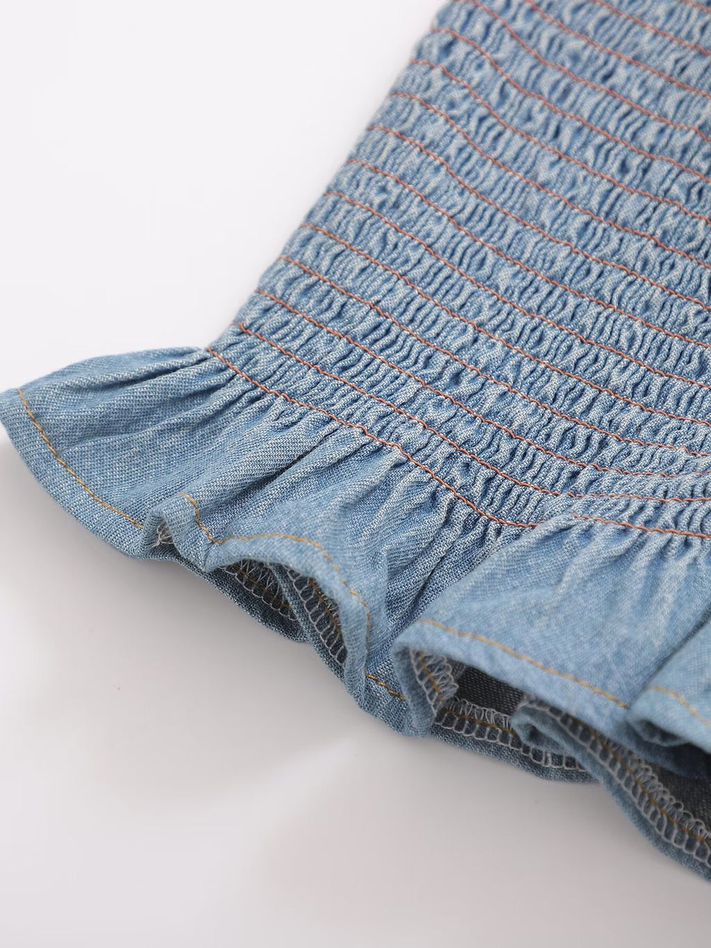 's Pleated Binding Smocking Lace Denim Tube Top Small Top