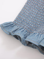 's Pleated Binding Smocking Lace Denim Tube Top Small Top
