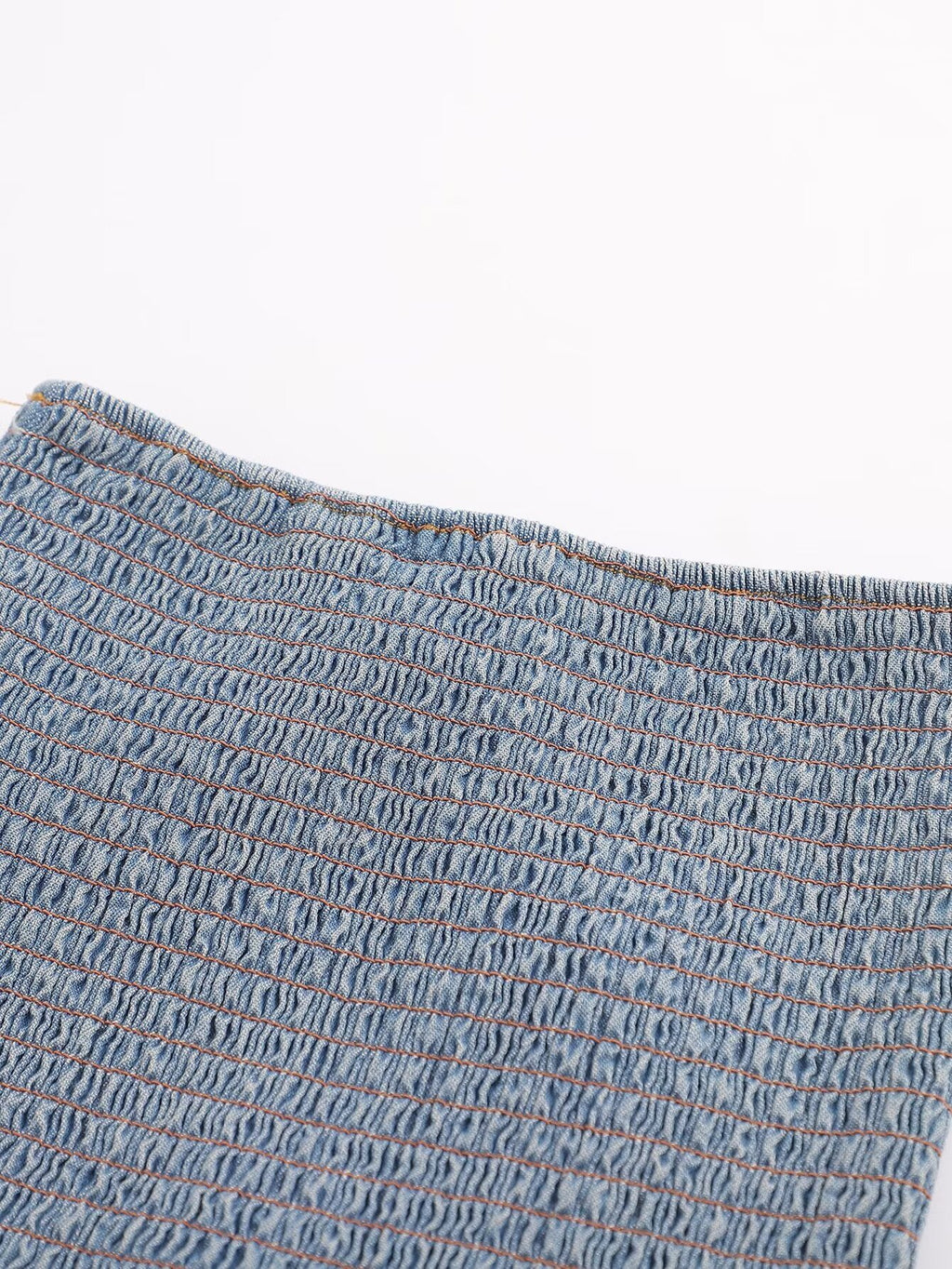 's Pleated Binding Smocking Lace Denim Tube Top Small Top