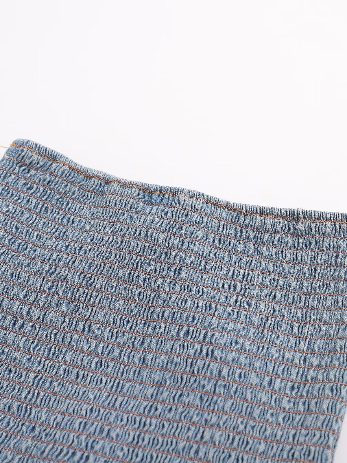 's Pleated Binding Smocking Lace Denim Tube Top Small Top