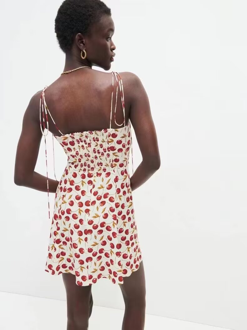 Cherry-Print Chiffon Strap Dress