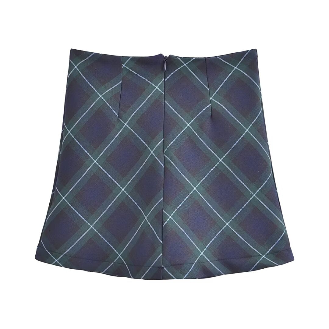 Women's French Plaid High-Waisted Skirt