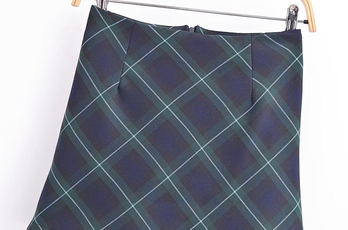 Women's French Plaid High-Waisted Skirt