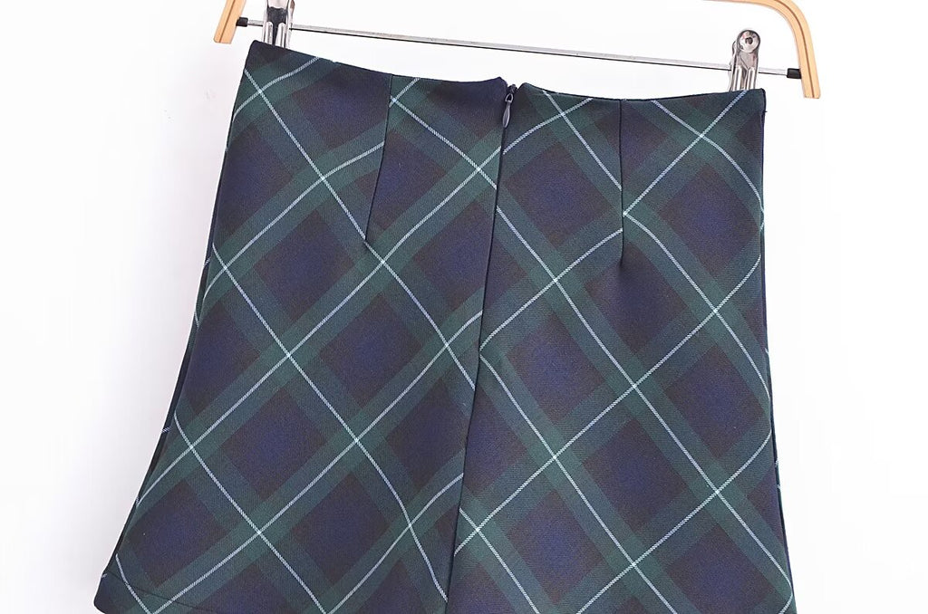 Women's French Plaid High-Waisted Skirt