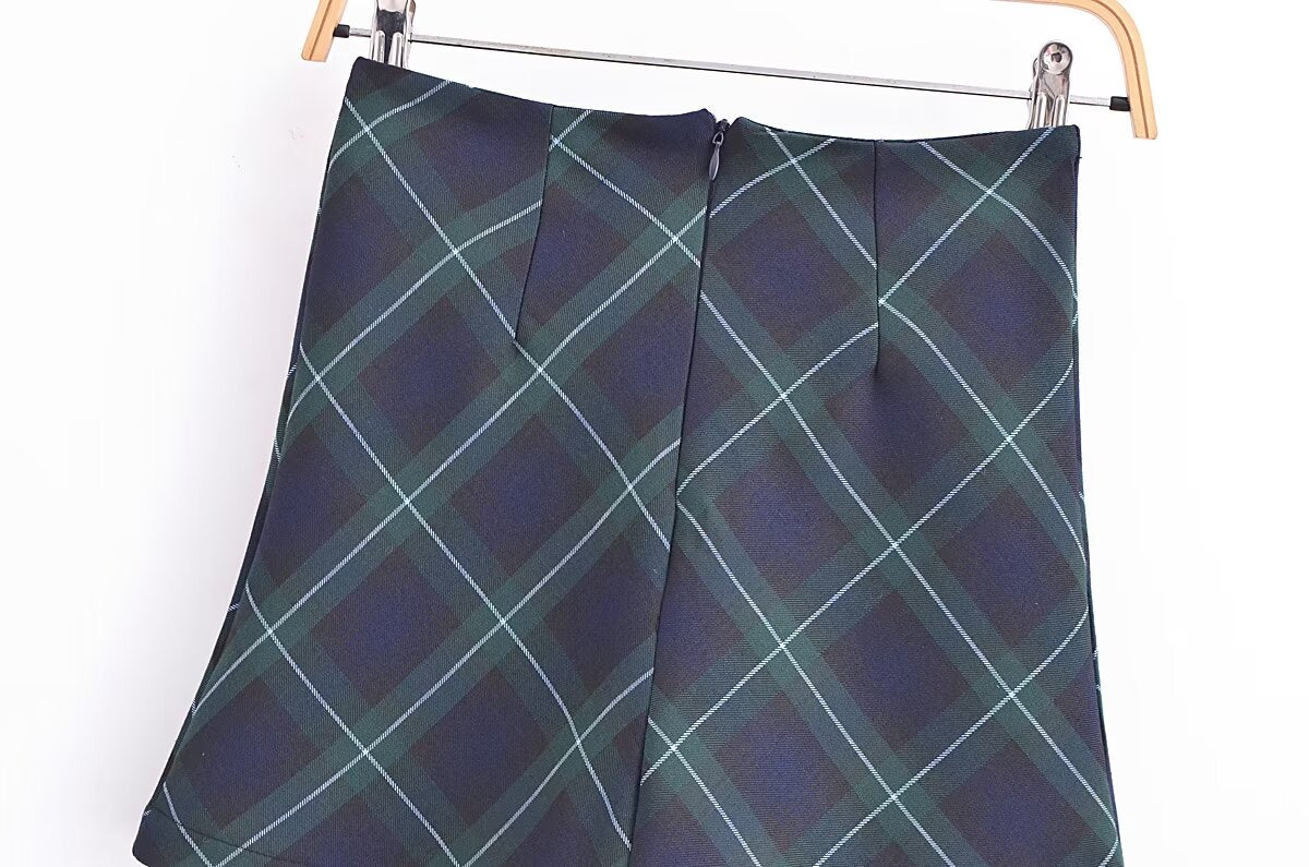 Women's French Plaid High-Waisted Skirt