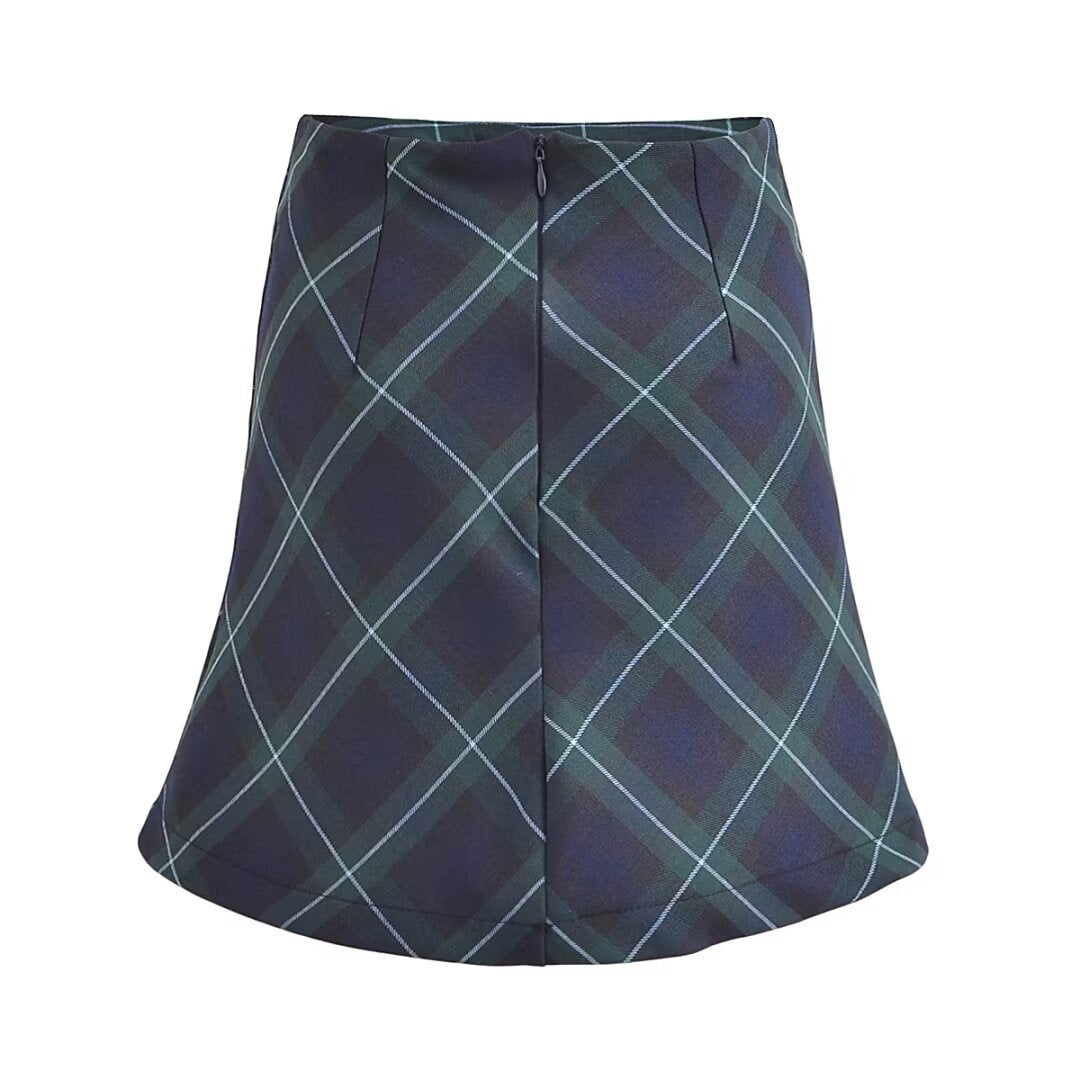 Women's French Plaid High-Waisted Skirt
