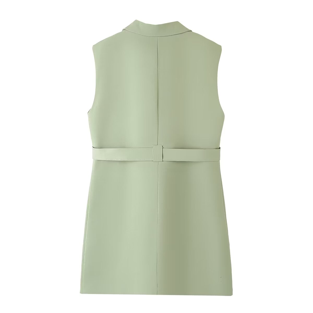 Solid-Color Long Vest With Belt