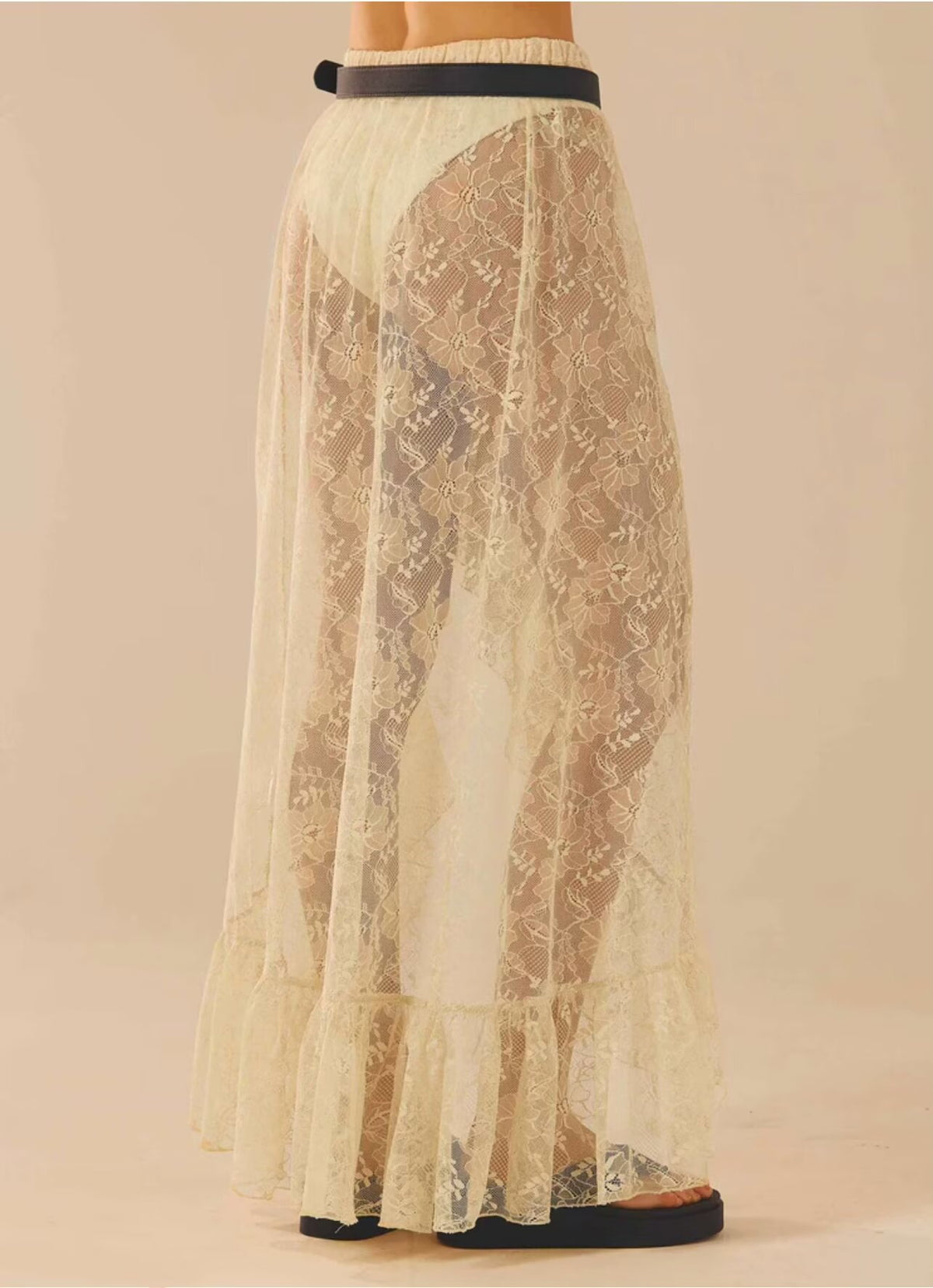 Asymmetric Lace Midi Skirt