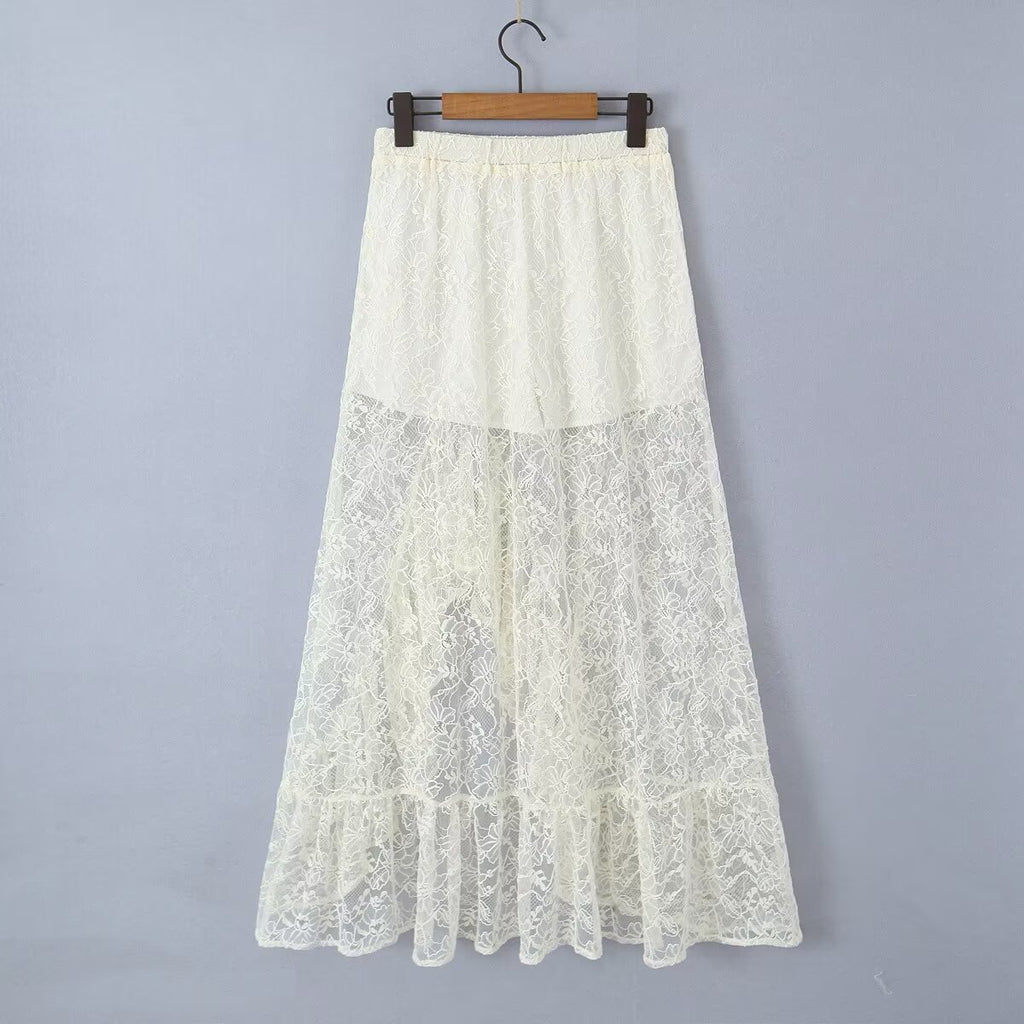 Asymmetric Lace Midi Skirt
