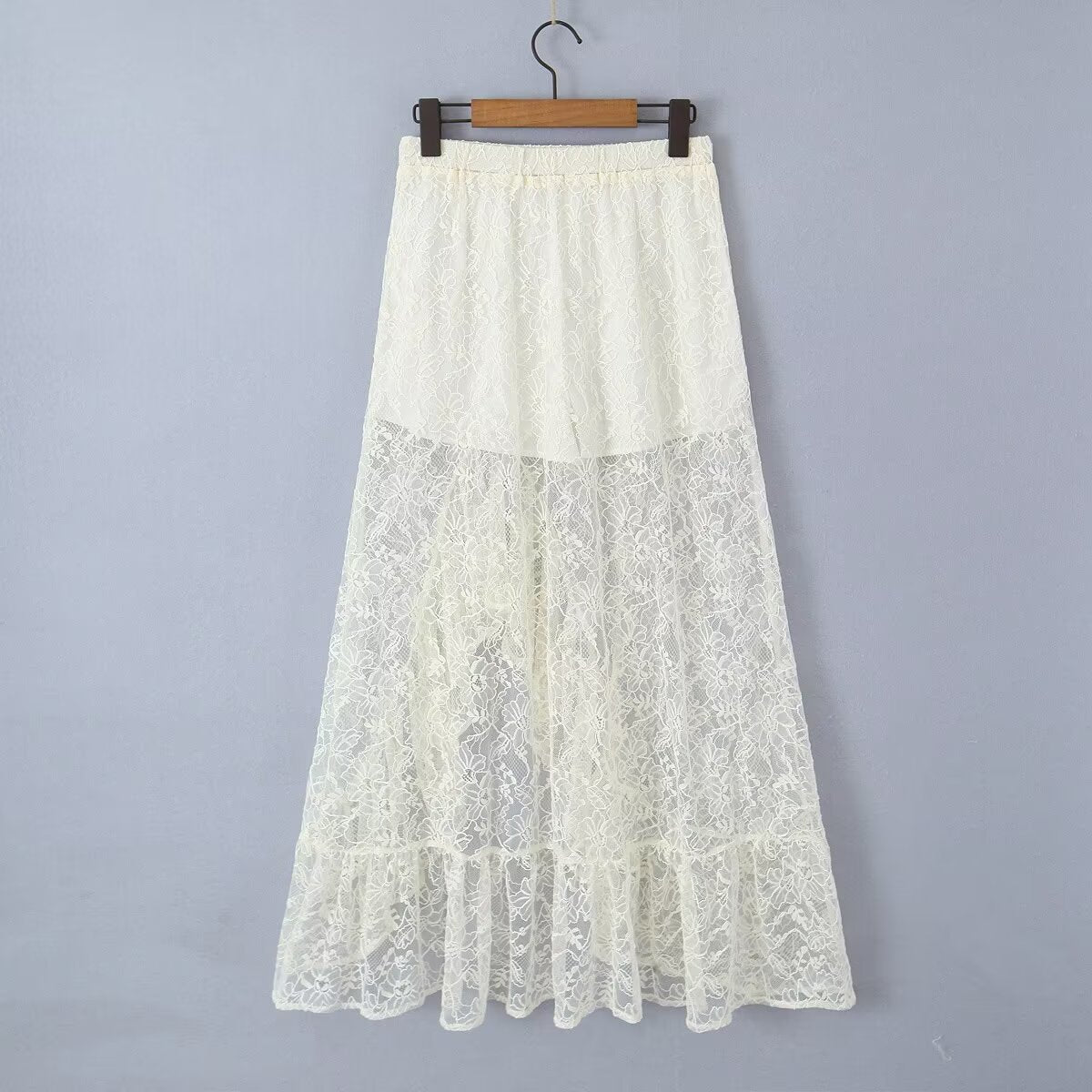 Asymmetric Lace Midi Skirt