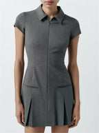 Women's Polo Collar Short Sleeved Summer Waist Dress