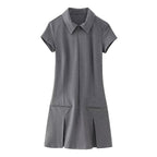 Women's Polo Collar Short Sleeved Summer Waist Dress